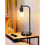 2x Pack Industrial Table Lamp with 2 USB Port for Bedside Nightstand Desk and Living Room Office (Bulb not Included)
