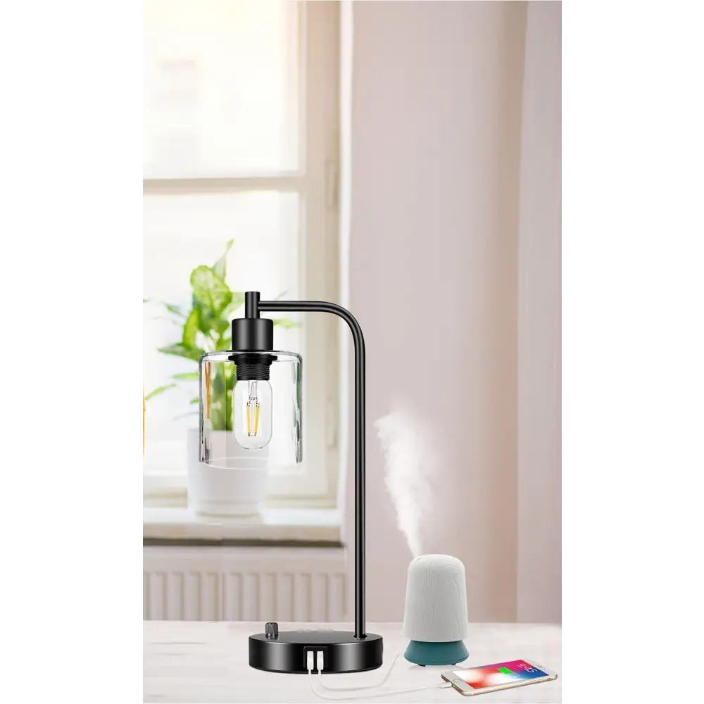 2x Pack Industrial Table Lamp with 2 USB Port for Bedside Nightstand Desk and Living Room Office (Bulb not Included)