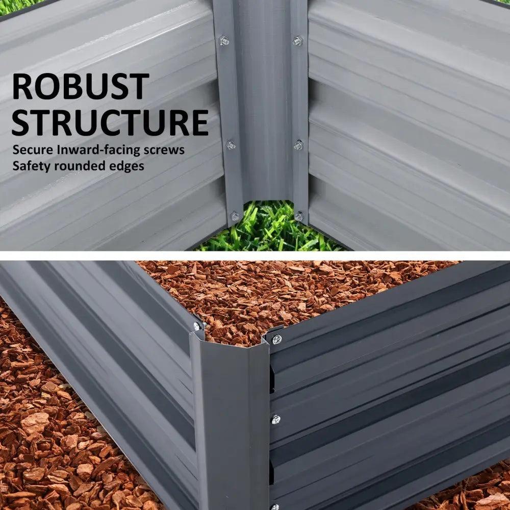 2X Raised Garden Bed Galvanised Steel Planter 120 x 90 x 30cm GREY - Home & Garden > Garden Beds