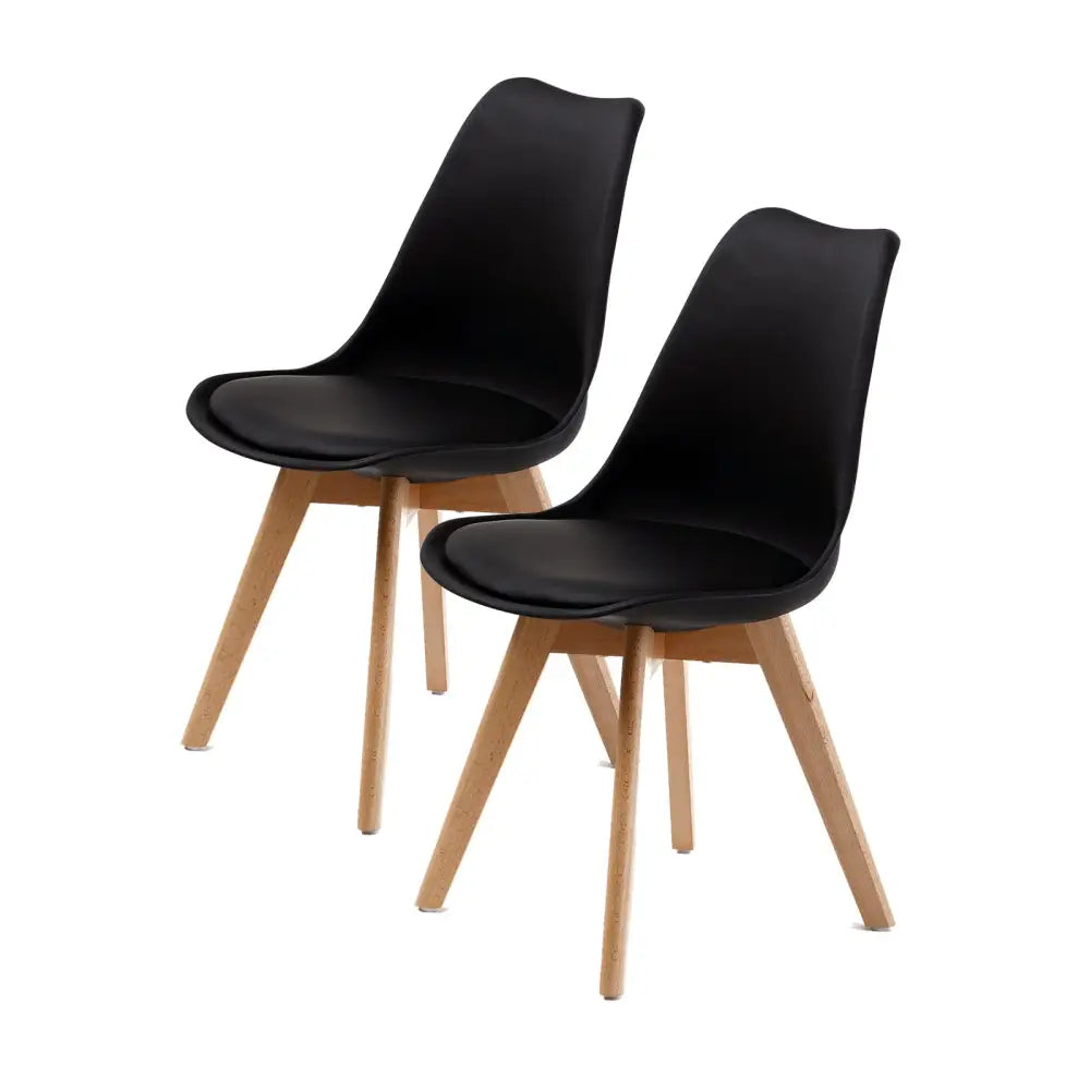 2X Retro Dining Cafe Chair Padded Seat BLACK - Furniture > Bar Stools & Chairs
