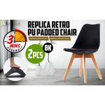 2X Retro Dining Cafe Chair Padded Seat BLACK - Furniture > Bar Stools & Chairs