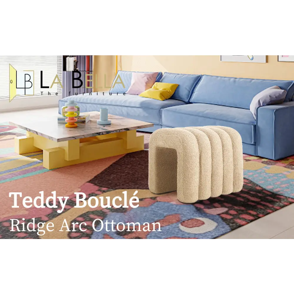 2X Ridge Arch Ottoman Stool Teddy Fleece Fabric Foot Rest 45cm BEIGE - Furniture > Living Room > Ottomans & Footstools