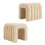 2X Ridge Arch Ottoman Stool Teddy Fleece Fabric Foot Rest 45cm BEIGE - Furniture > Living Room > Ottomans & Footstools
