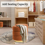 2X Round Stacked Ottoman Stool Teddy Fleece Fabric Foot Rest 38cm ORANGE - Furniture > Living Room > Ottomans &
