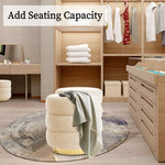 2X Round Stacked Ottoman Stool Teddy Fleece Fabric Foot Rest 38cm BEIGE - Furniture > Living Room > Ottomans &
