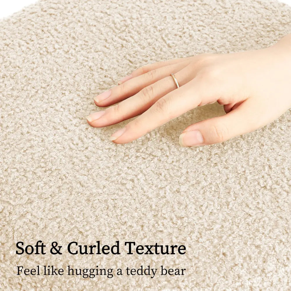 2X Round Stacked Ottoman Stool Teddy Fleece Fabric Foot Rest 38cm BEIGE - Furniture > Living Room > Ottomans &