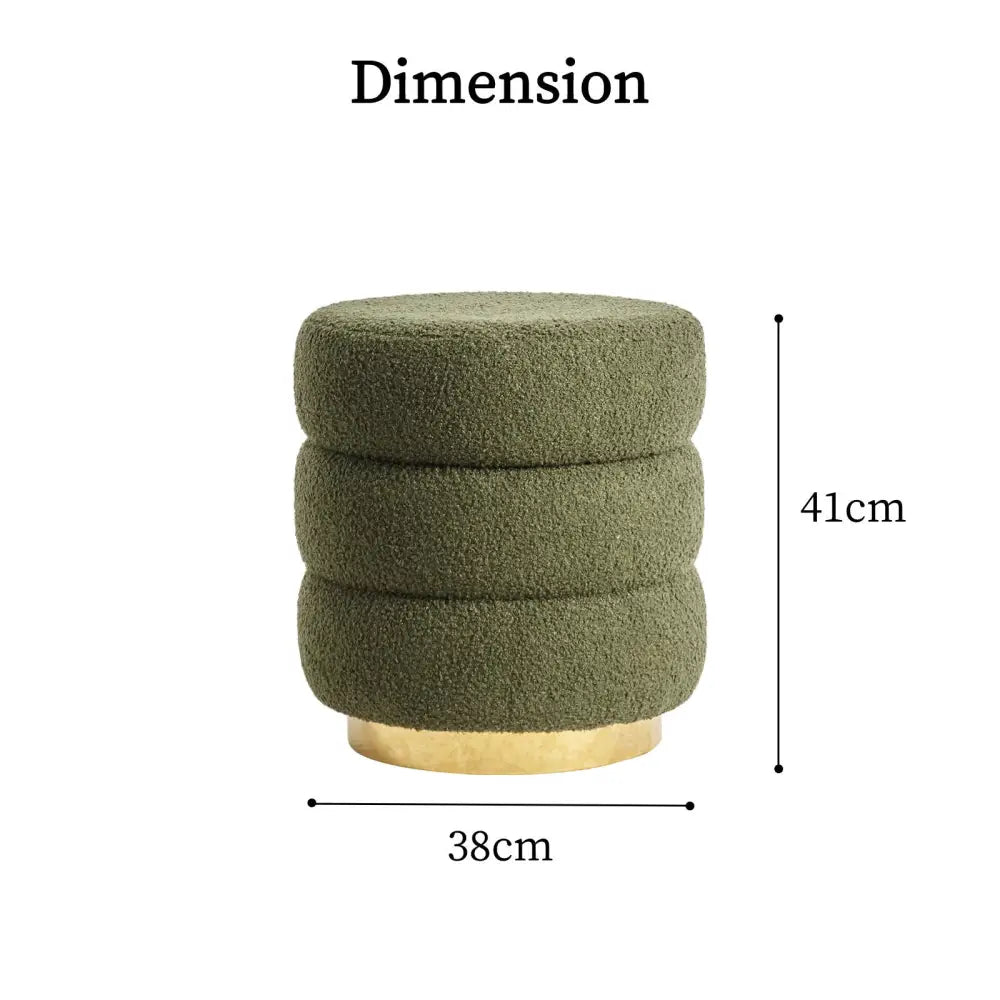 2X Round Stacked Ottoman Stool Teddy Fleece Fabric Foot Rest 38cm GREEN - Furniture > Living Room > Ottomans &