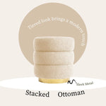 2X Round Stacked Ottoman Stool Teddy Fleece Fabric Foot Rest 38cm BEIGE - Furniture > Living Room > Ottomans &
