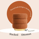 2X Round Stacked Ottoman Stool Teddy Fleece Fabric Foot Rest 38cm ORANGE - Furniture > Living Room > Ottomans &