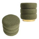 2X Round Stacked Ottoman Stool Teddy Fleece Fabric Foot Rest 38cm GREEN - Furniture > Living Room > Ottomans &