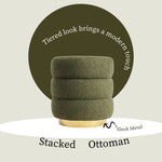 2X Round Stacked Ottoman Stool Teddy Fleece Fabric Foot Rest 38cm GREEN - Furniture > Living Room > Ottomans &