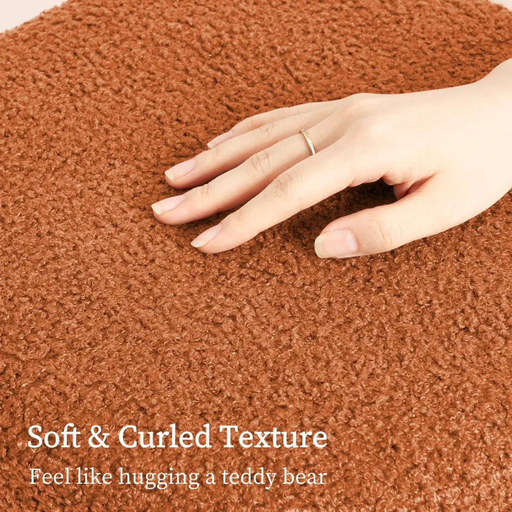 2X Round Stacked Ottoman Stool Teddy Fleece Fabric Foot Rest 38cm ORANGE - Furniture > Living Room > Ottomans &