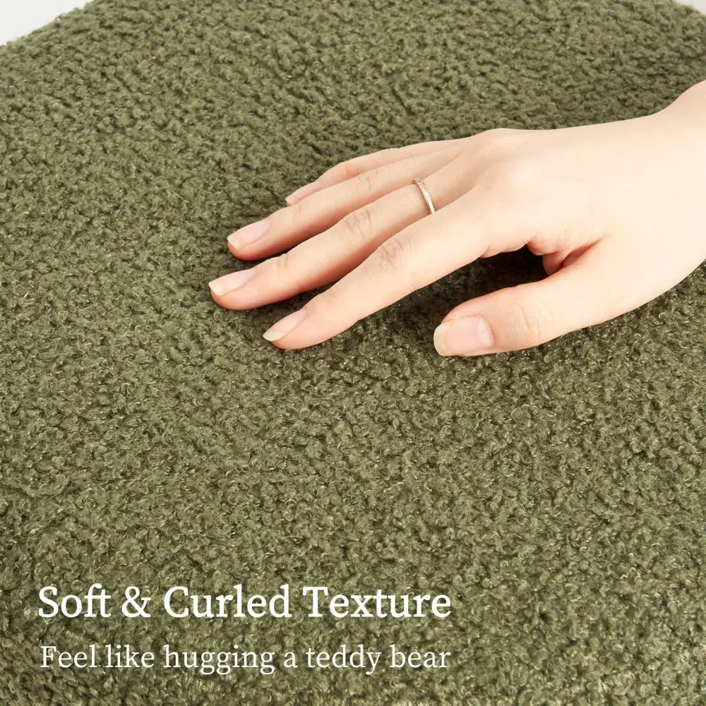 2X Round Stacked Ottoman Stool Teddy Fleece Fabric Foot Rest 38cm GREEN - Furniture > Living Room > Ottomans &