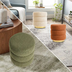 2X Round Stacked Ottoman Stool Teddy Fleece Fabric Foot Rest 38cm GREEN - Furniture > Living Room > Ottomans &