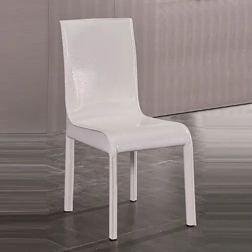 2x Steel Frame White Leatherette Medium High Backrest Dining Chairs with Wooden legs - Furniture > Dining