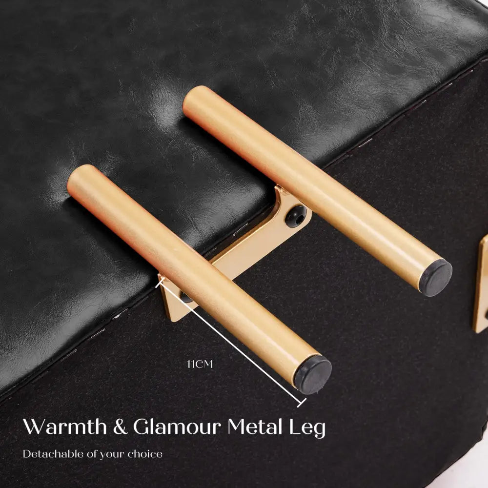 2X Storage Ottoman Foot Stool Cube Tuffet Seat 45cm PU Leather BLACK - Furniture > Bedroom
