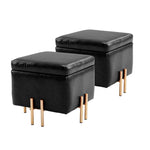 2X Storage Ottoman Foot Stool Cube Tuffet Seat 45cm PU Leather BLACK - Furniture > Bedroom