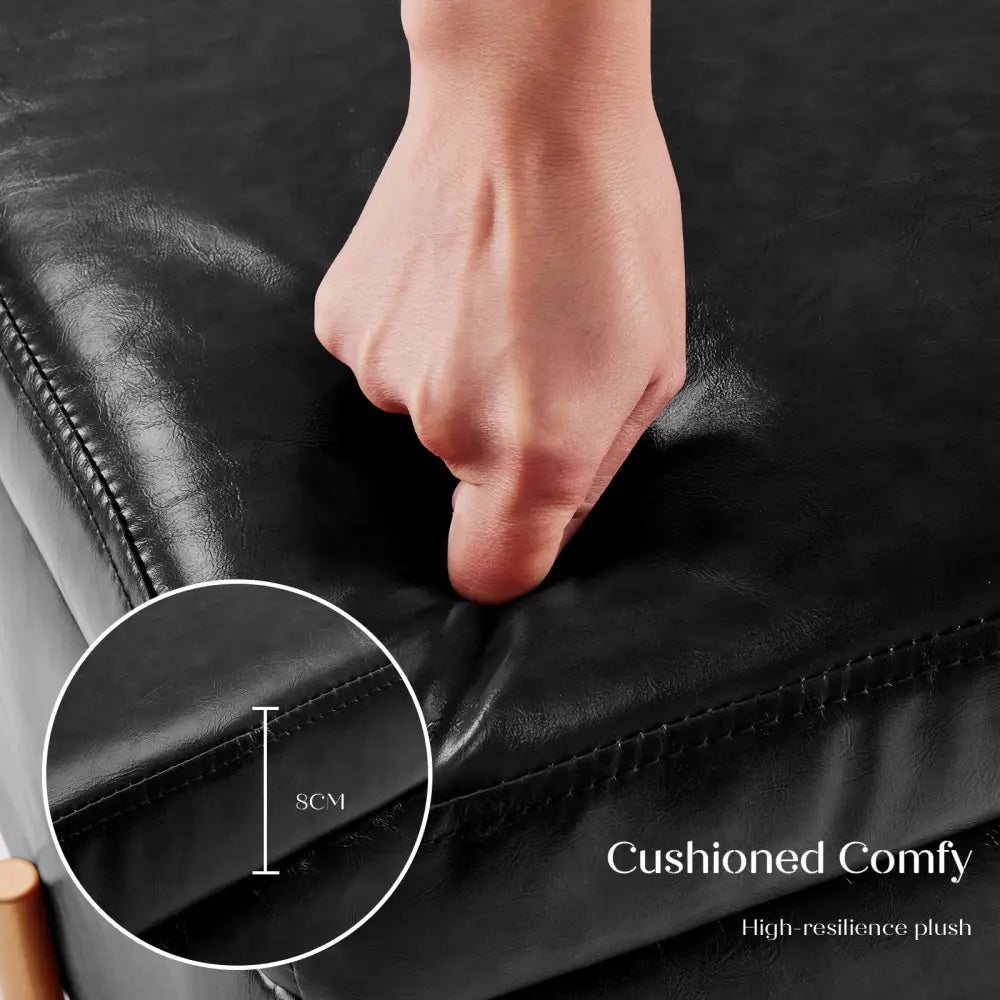 2X Storage Ottoman Foot Stool Cube Tuffet Seat 45cm PU Leather BLACK - Furniture > Bedroom