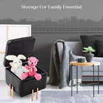 2X Storage Ottoman Foot Stool Cube Tuffet Seat 45cm PU Leather BLACK - Furniture > Bedroom
