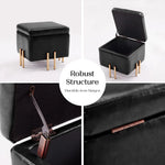 2X Storage Ottoman Foot Stool Cube Tuffet Seat 45cm PU Leather BLACK - Furniture > Bedroom