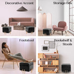 2X Storage Ottoman Foot Stool Cube Tuffet Seat 45cm PU Leather BLACK - Furniture > Bedroom