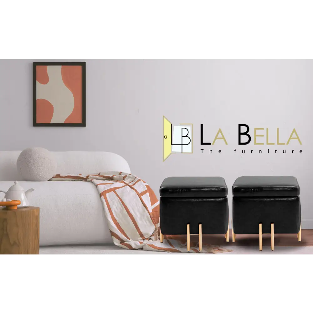 2X Storage Ottoman Foot Stool Cube Tuffet Seat 45cm PU Leather BLACK - Furniture > Bedroom