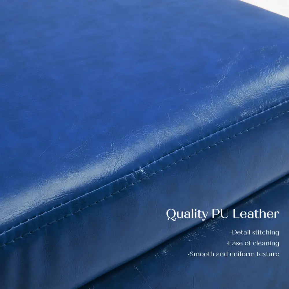 2X Storage Ottoman Foot Stool Cube Tuffet Seat 45cm PU Leather BLUE - Furniture > Bedroom