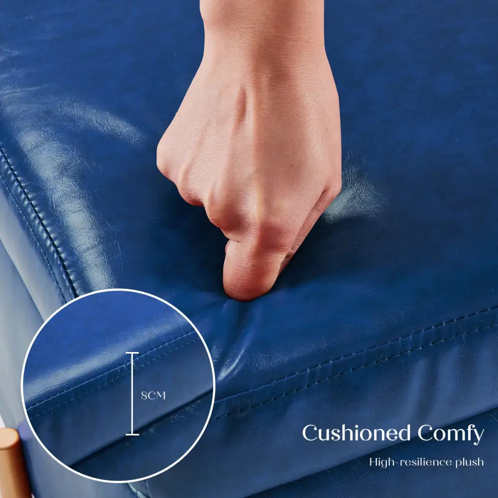 2X Storage Ottoman Foot Stool Cube Tuffet Seat 45cm PU Leather BLUE - Furniture > Bedroom