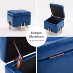 2X Storage Ottoman Foot Stool Cube Tuffet Seat 45cm PU Leather BLUE - Furniture > Bedroom