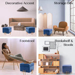 2X Storage Ottoman Foot Stool Cube Tuffet Seat 45cm PU Leather BLUE - Furniture > Bedroom
