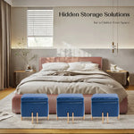 2X Storage Ottoman Foot Stool Cube Tuffet Seat 45cm PU Leather BLUE - Furniture > Bedroom
