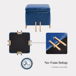 2X Storage Ottoman Foot Stool Cube Tuffet Seat 45cm PU Leather BLUE - Furniture > Bedroom