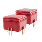 2X Storage Ottoman Foot Stool Cube Tuffet Seat 45cm PU Leather RED - Furniture > Bedroom
