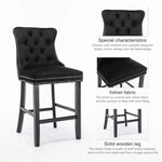 2X Velvet Bar Stools with Studs Trim Wooden Legs Tufted Dining Chairs Kitchen - Furniture > Bar Stools & Chairs > Table