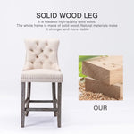 2X Velvet Bar Stools with Studs Trim Wooden Legs Tufted Dining Chairs Kitchen - Furniture > Bar Stools & Chairs