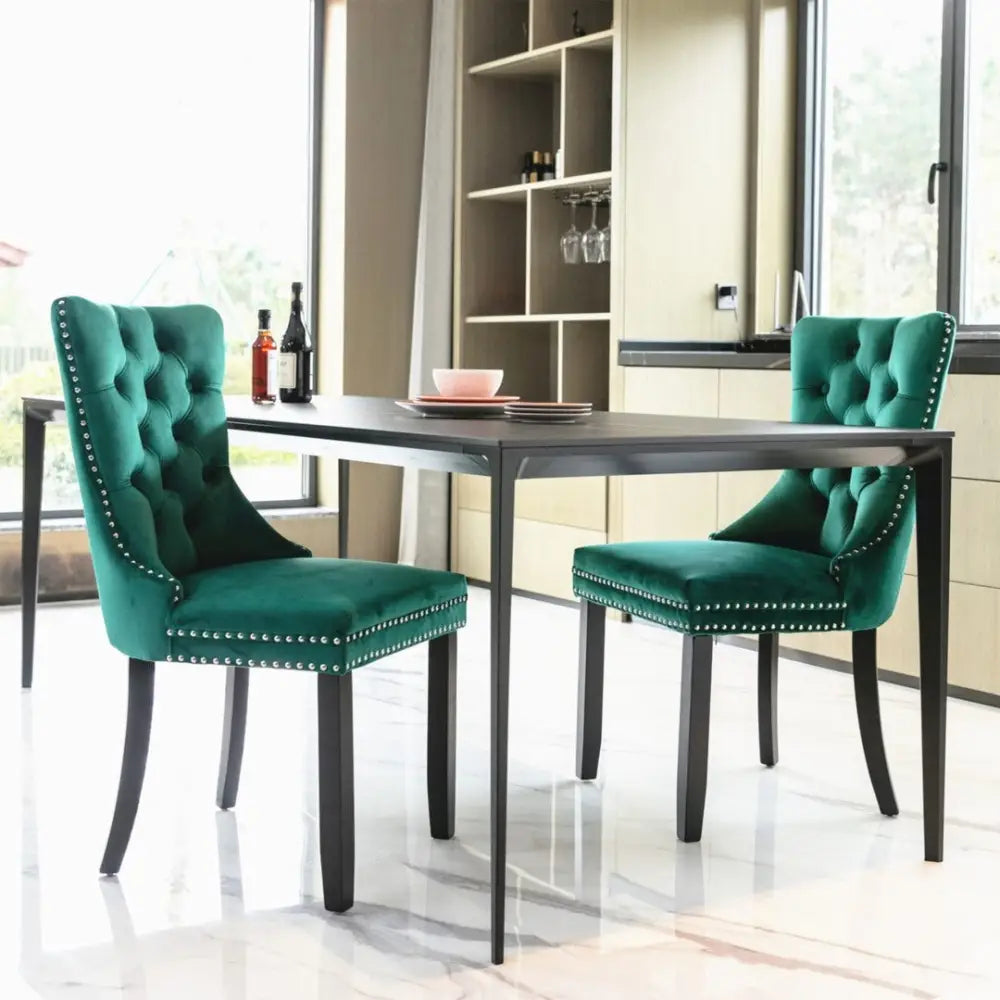 2x Velvet Dining Chairs- Green - Furniture > Bar Stools & Chairs