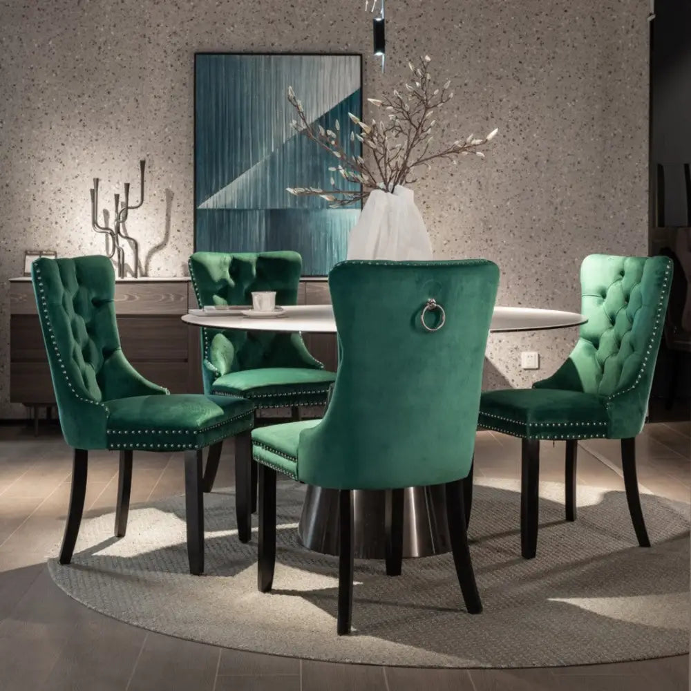 2x Velvet Dining Chairs- Green - Furniture > Bar Stools & Chairs