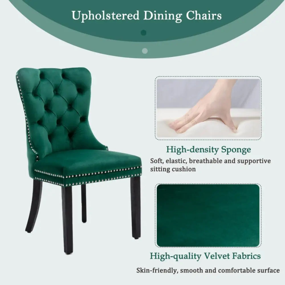 2x Velvet Dining Chairs- Green - Furniture > Bar Stools & Chairs
