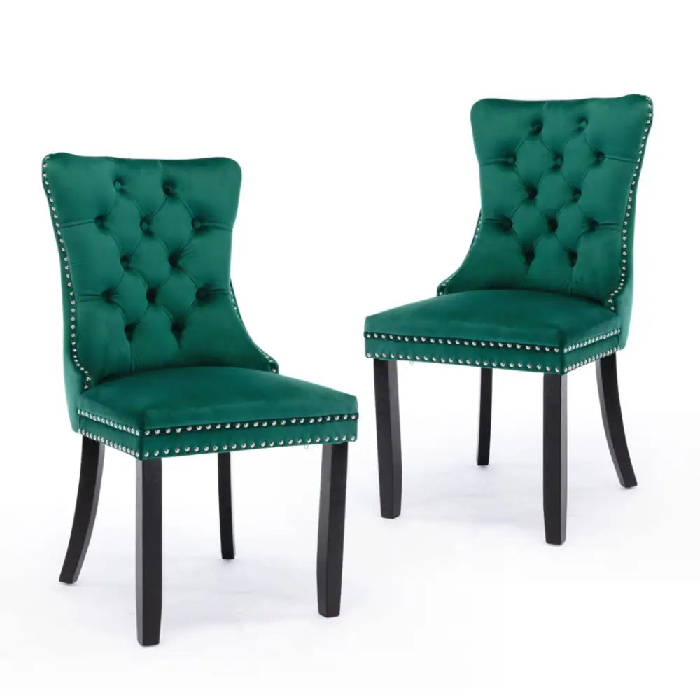 2x Velvet Dining Chairs- Green - Furniture > Bar Stools & Chairs