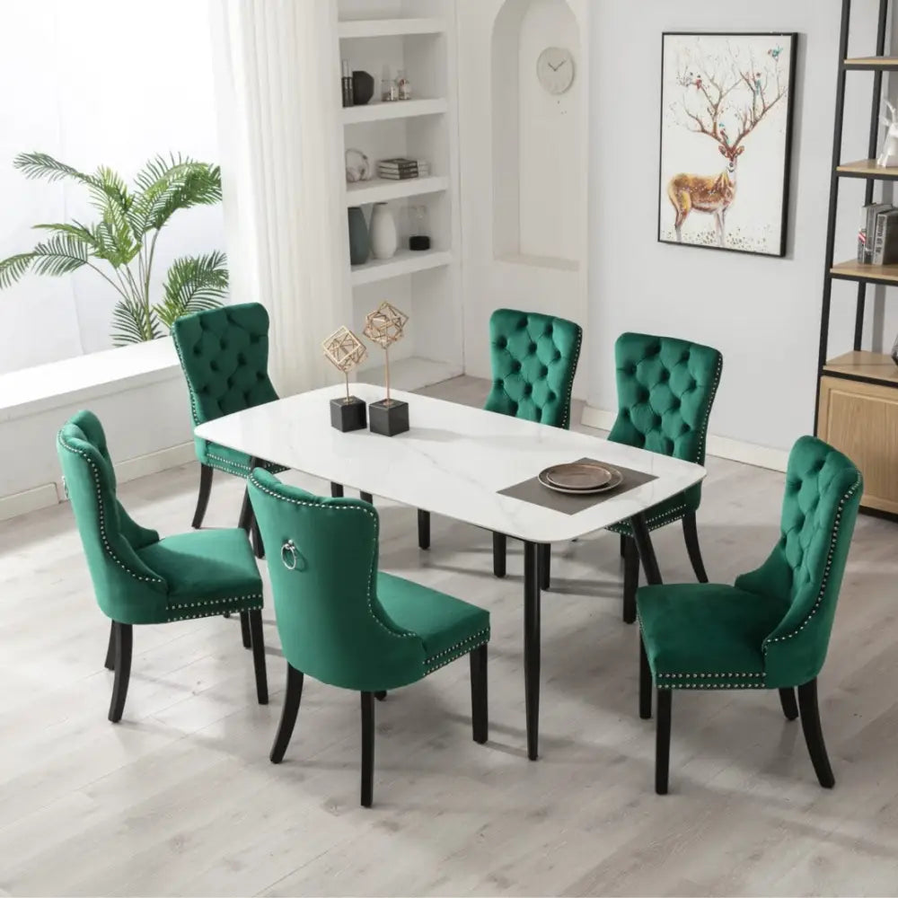 2x Velvet Dining Chairs- Green - Furniture > Bar Stools & Chairs