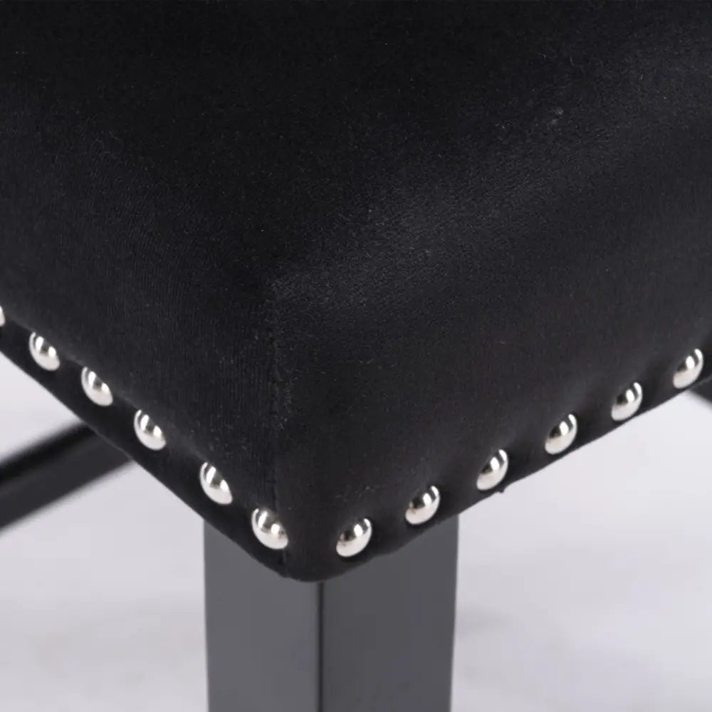 2x Velvet Upholstered Button Tufted Bar Stools with Wood Legs and Studs-Black - Furniture > Bar Stools & Chairs > Table