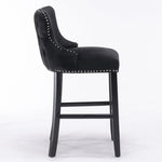 2x Velvet Upholstered Button Tufted Bar Stools with Wood Legs and Studs-Black - Furniture > Bar Stools & Chairs > Table