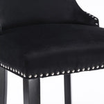 2x Velvet Upholstered Button Tufted Bar Stools with Wood Legs and Studs-Black - Furniture > Bar Stools & Chairs > Table