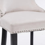 2x Velvet Upholstered Button Tufted Bar Stools with Wood Legs and Studs-Beige - Furniture > Bar Stools & Chairs