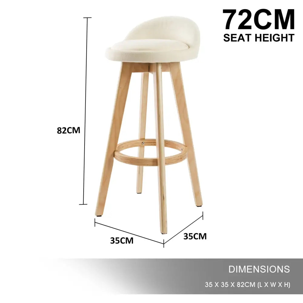 2X Wood Bar Stool Dining Chair Fabric LEILA 72cm BEIGE - Furniture > Bar Stools & Chairs > Table & Bar Stools