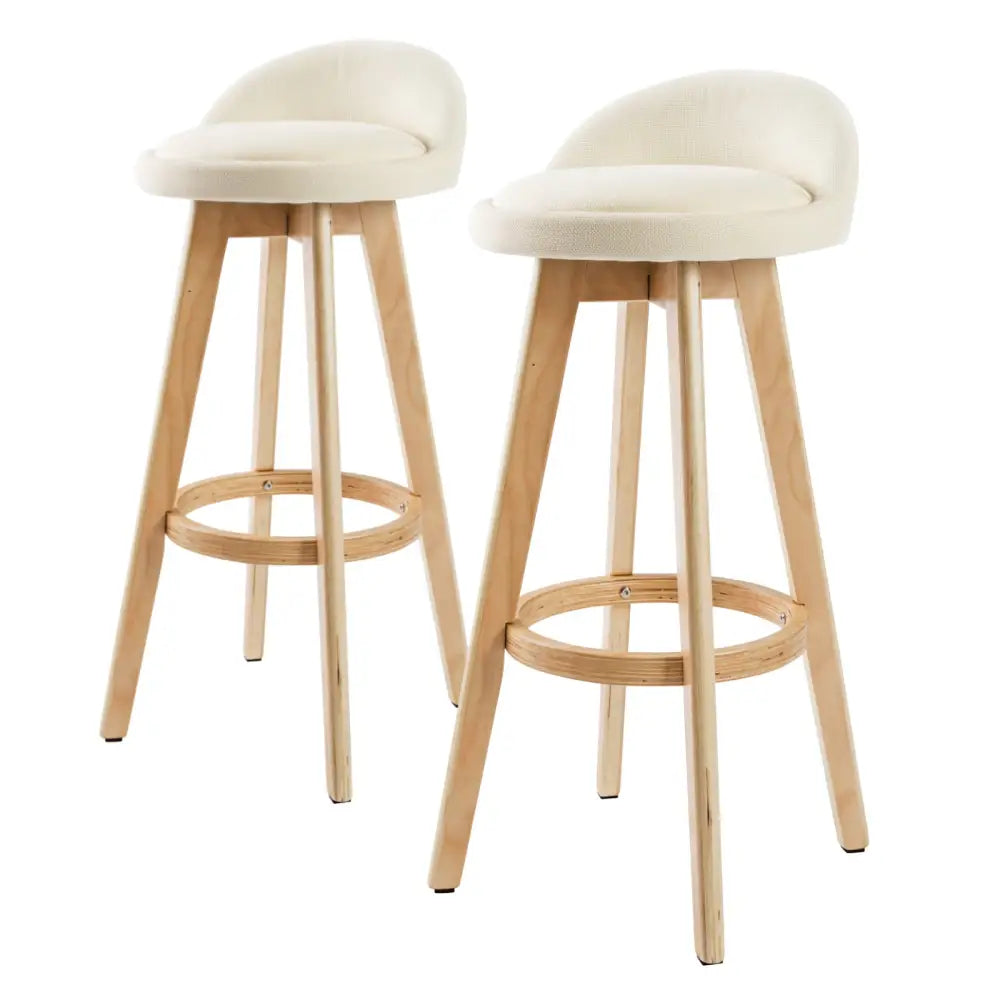 2X Wood Bar Stool Dining Chair Fabric LEILA 72cm BEIGE - Furniture > Bar Stools & Chairs > Table & Bar Stools