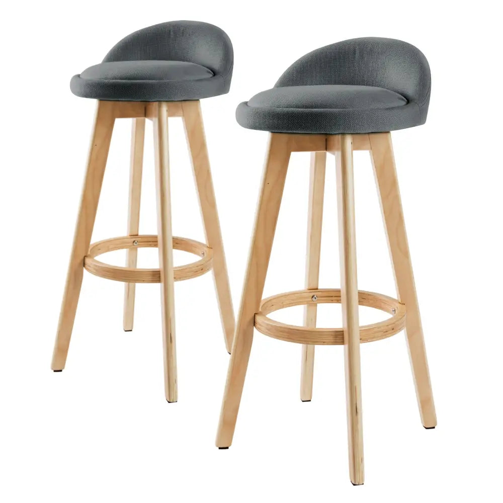2X Wooden Bar Stool Dining Chair Fabric LEILA 72cm GREY - Furniture > Bar Stools & Chairs > Table & Bar Stools