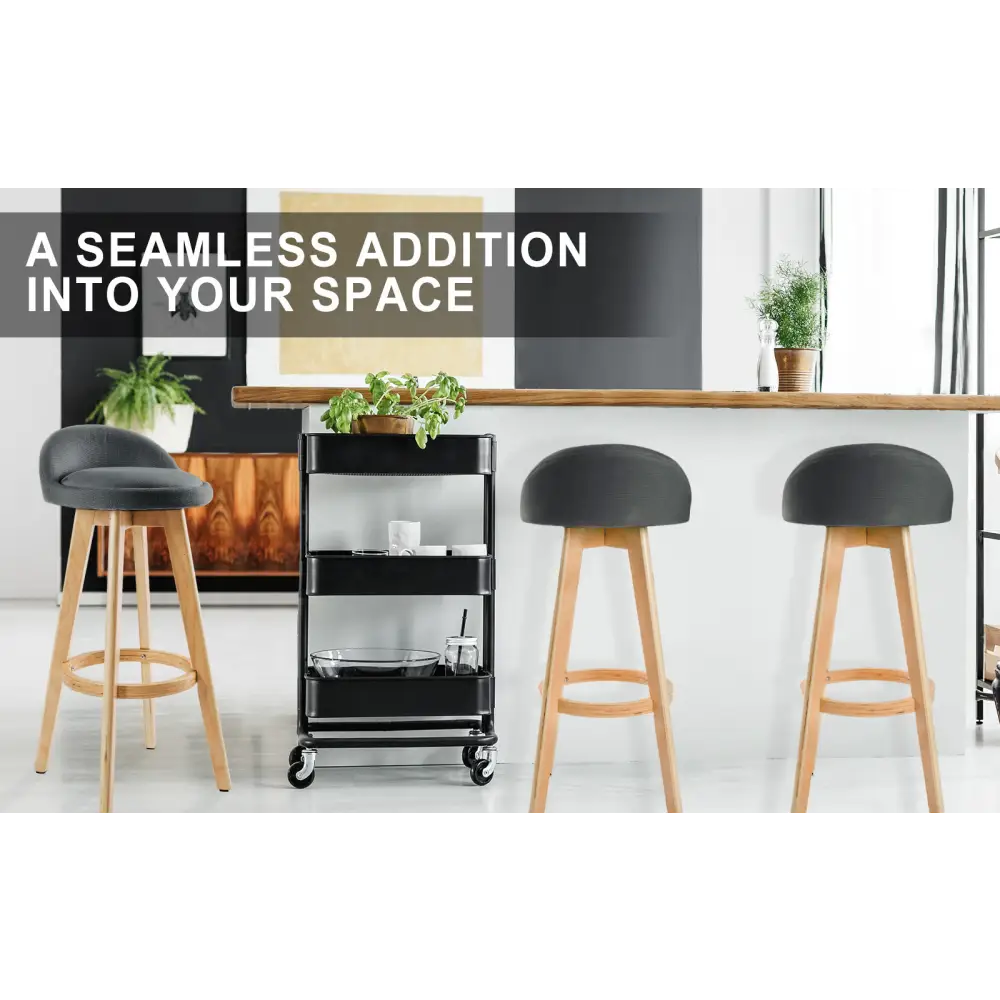 2X Wooden Bar Stool Dining Chair Fabric LEILA 72cm GREY - Furniture > Bar Stools & Chairs > Table & Bar Stools