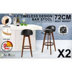 2X Wooden Bar Stool Dining Chair Leather LEILA 72cm BLACK BROWN - Furniture > Bar Stools & Chairs > Table & Bar Stools
