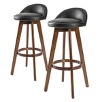 2X Wooden Bar Stool Dining Chair Leather LEILA 72cm BLACK BROWN - Furniture > Bar Stools & Chairs > Table & Bar Stools